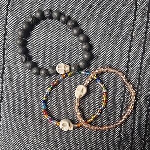 Skull Charm Bracelet Set - Black, Multicolor, Gold